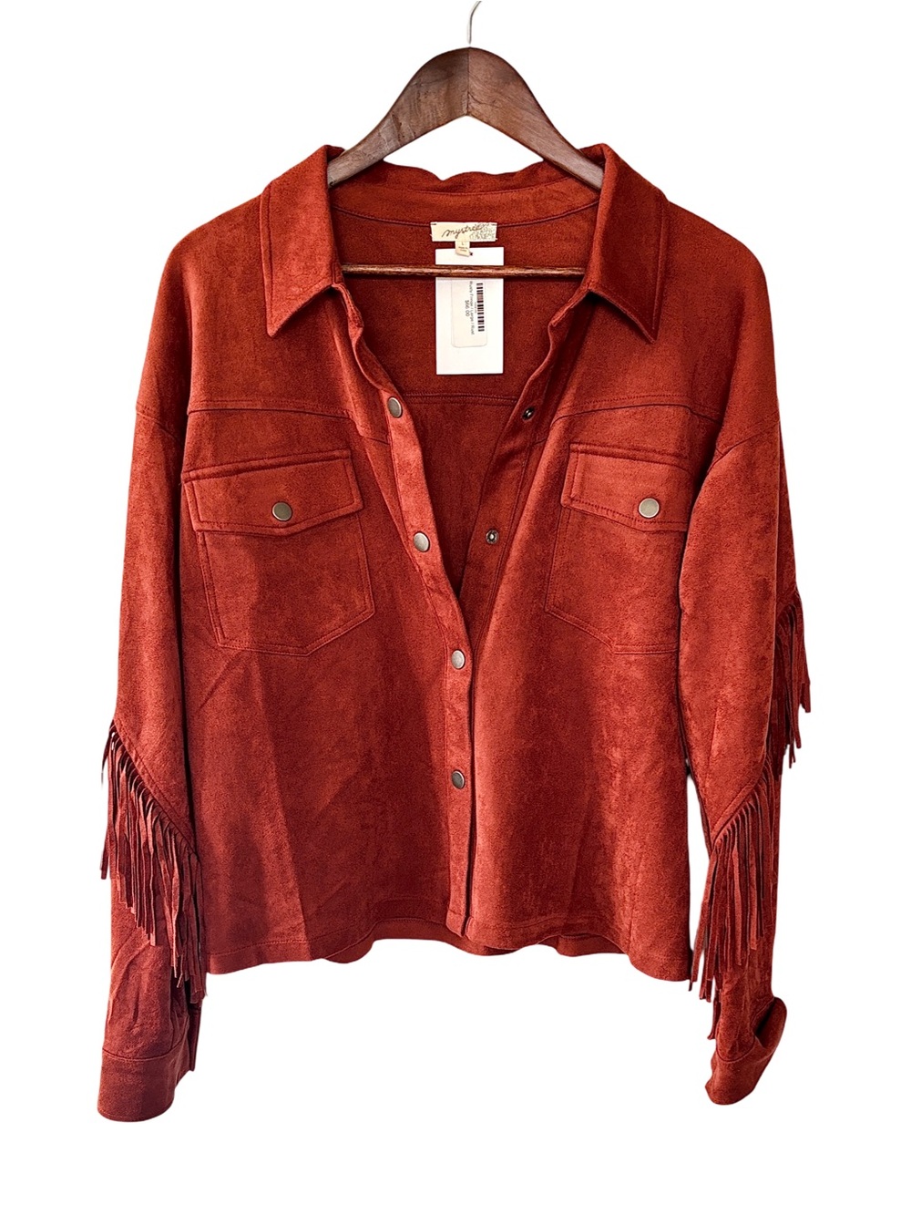 Mystree Rust Suede Fringe Utility Jacket